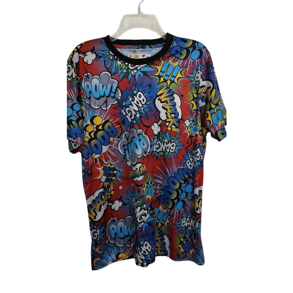 M698) Oh Snap! Drill Clothing Co Blue Comic Bubble Pop Art Graphic Tee Large